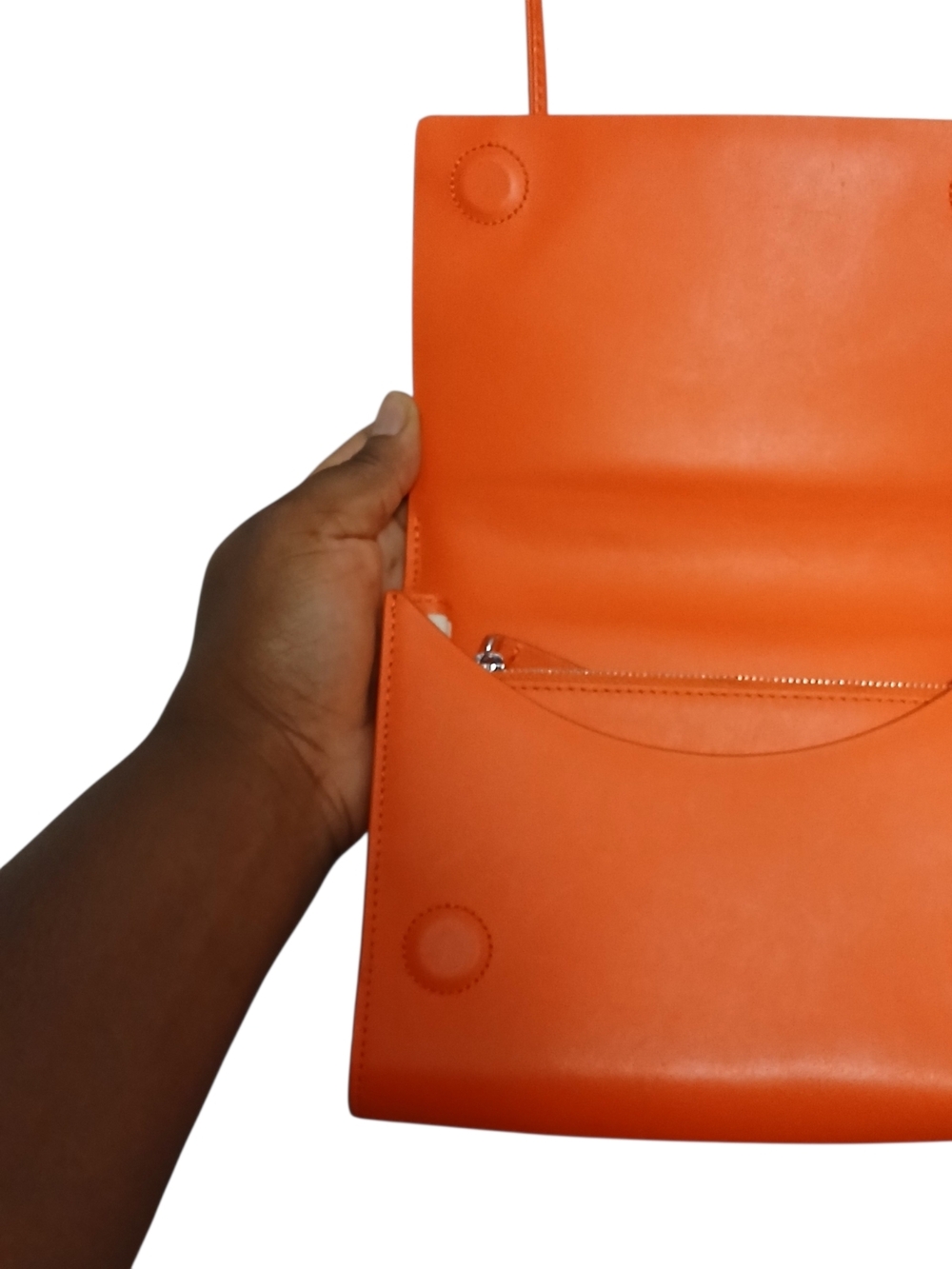 BAGGU | Minimalist Orange Cowhide Leather Crossbody Shoulder Bag - Picture 3 of 13